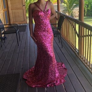 Maggie Soterro pink sequins prom dress brand NWT